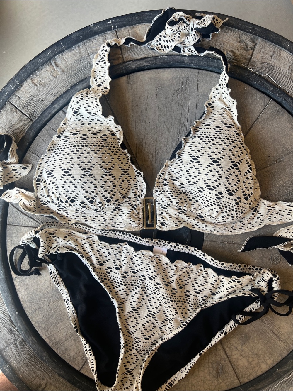 Bisou Bisou Crochet Lace Bikini in Cream and Black B45